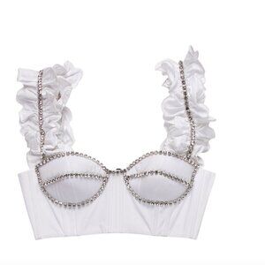 AREA White Lace Bra with Scalloped Edges
